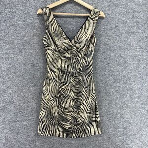 Love TEAse Dress Women 5 Beige Animal Print Shift Short Lined V-Neck Sleeveless
